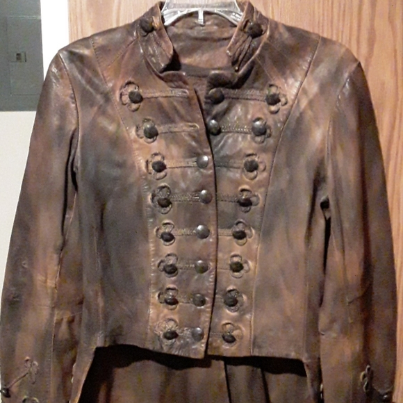 All Saints karst military leather tailcoat jacket - Picture 6 of 7